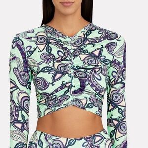 A.L.C. Ruched Green-lt Bikini Set W/Amina Bikini Bottoms&Long Sleeve Bikini Top